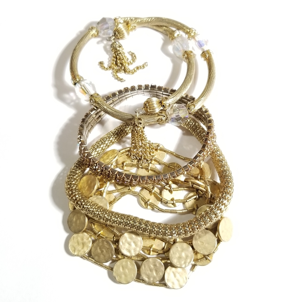 Goldtone Stretch Bracelets Set of 4 Small Size